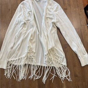 Michael Kors Cream Open-Front Fringe Knit Cardigan